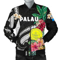 FUNSTUFFPRINT Palau Men's Bomber Jacket Coat Of Arms Polynesian With Hibiscus 3D Bomber Jacket