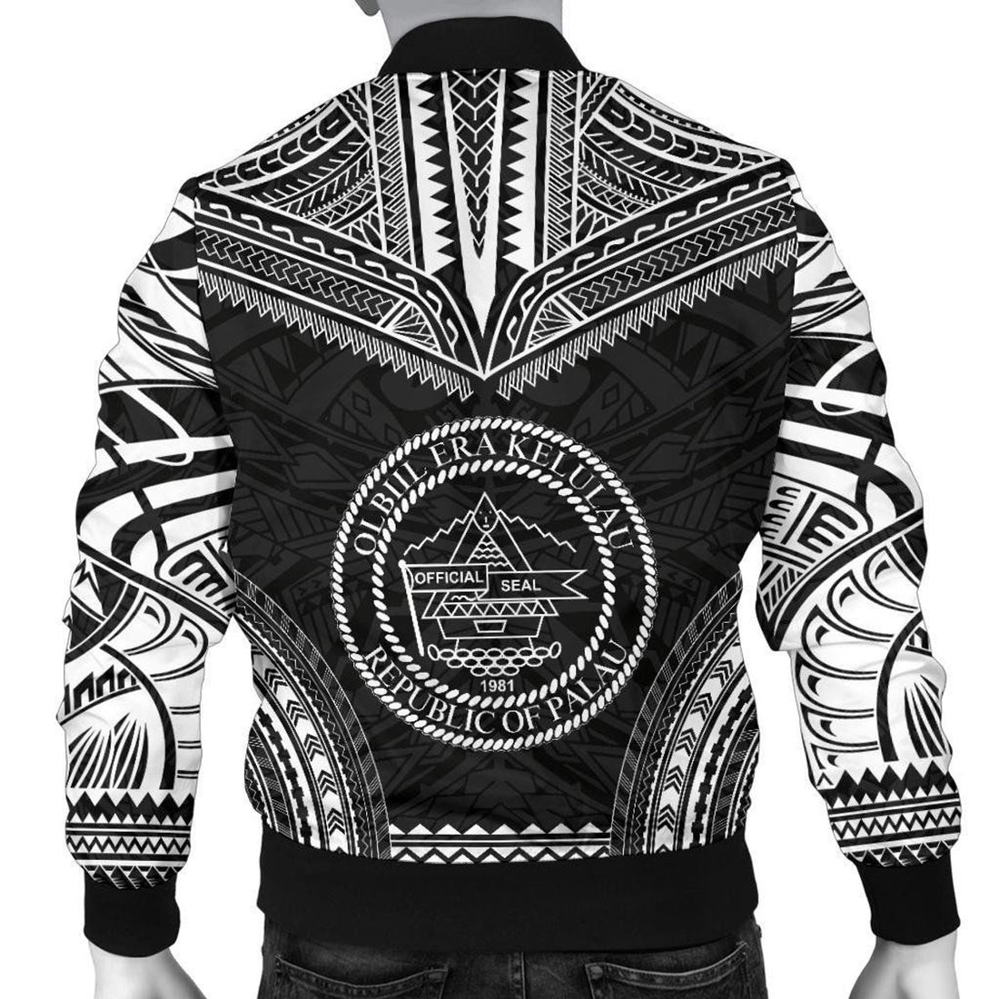 FUNSTUFFPRINT Palau Polynesian Chief Men's Bomber Jacket - Black Version - 3D Bomber Jacket