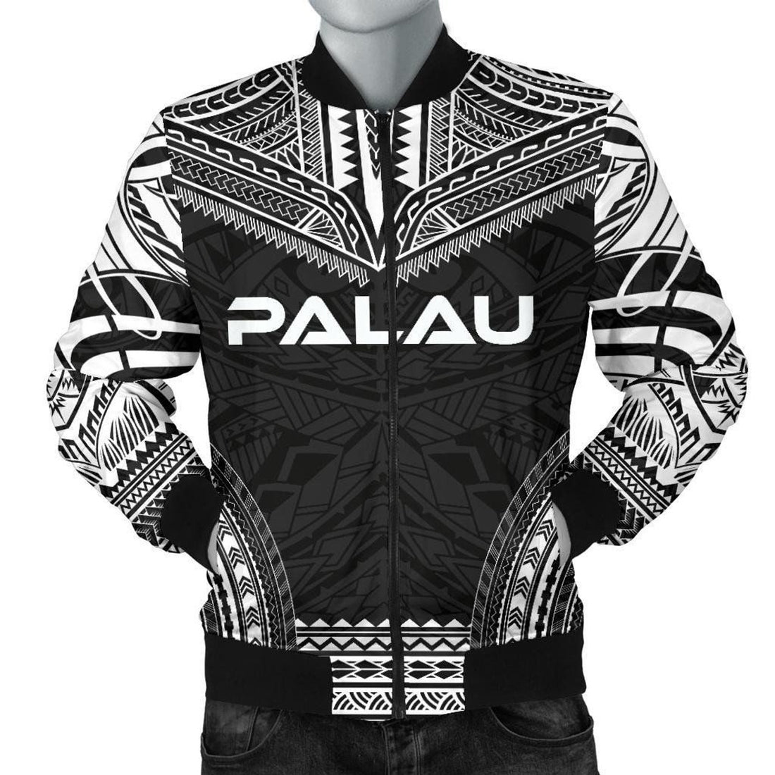 FUNSTUFFPRINT Palau Polynesian Chief Men's Bomber Jacket - Black Version - 3D Bomber Jacket