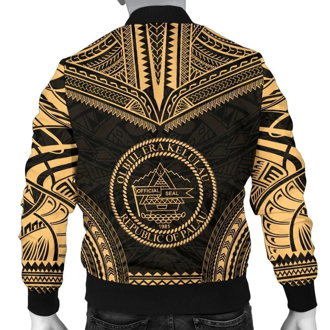 FUNSTUFFPRINT Palau Polynesian Chief Men's Bomber Jacket - Gold Version - 3D Bomber Jacket