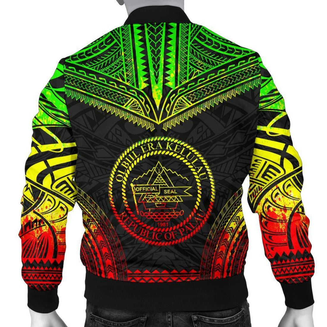 FUNSTUFFPRINT Palau Polynesian Chief Men's Bomber Jacket - Reggae Version - 3D Bomber Jacket