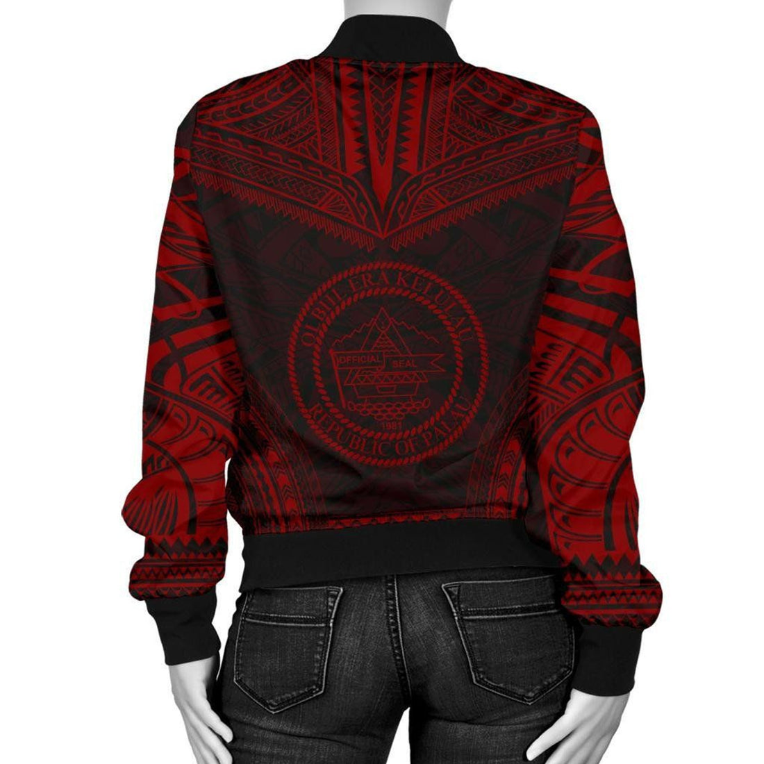 FUNSTUFFPRINT Palau Polynesian Chief Women'S Bomber Jacket - Red Version - 3D Bomber Jacket