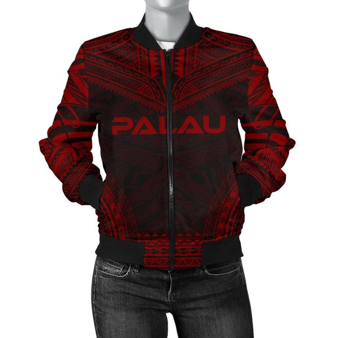 FUNSTUFFPRINT Palau Polynesian Chief Women'S Bomber Jacket - Red Version - 3D Bomber Jacket