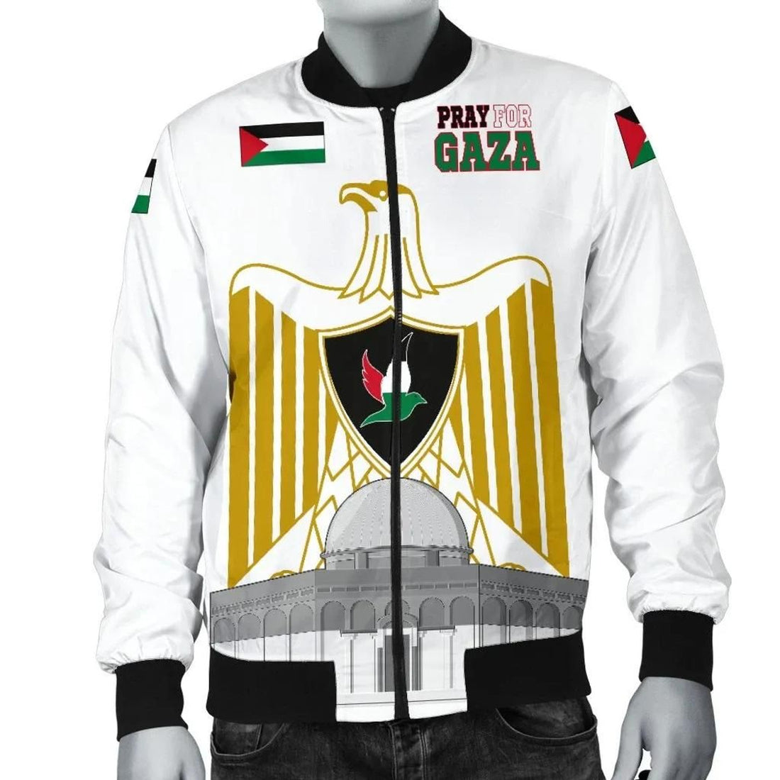 FUNSTUFFPRINT Palestine Bomber Jacket - Pray For Gaza 3D Bomber Jacket