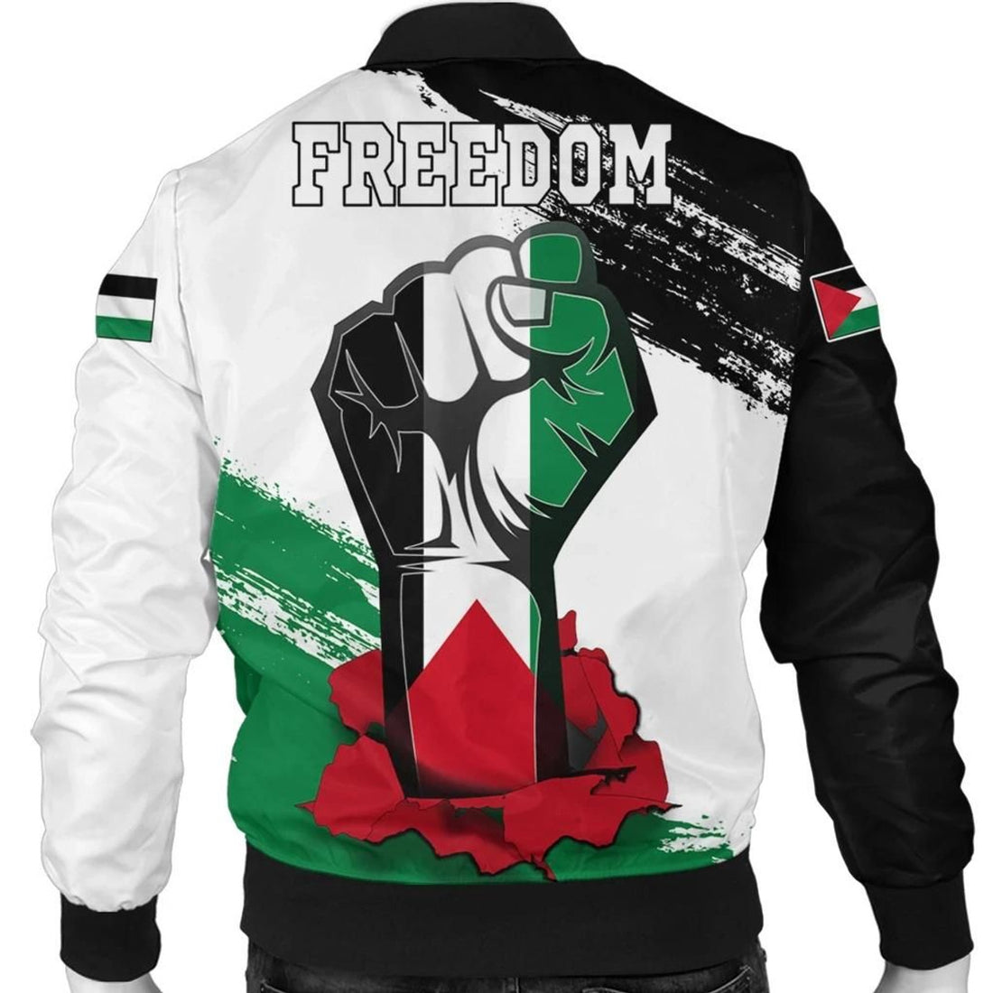 FUNSTUFFPRINT Palestine Freedom Bomber Jacket Flag and Map 3D Bomber Jacket