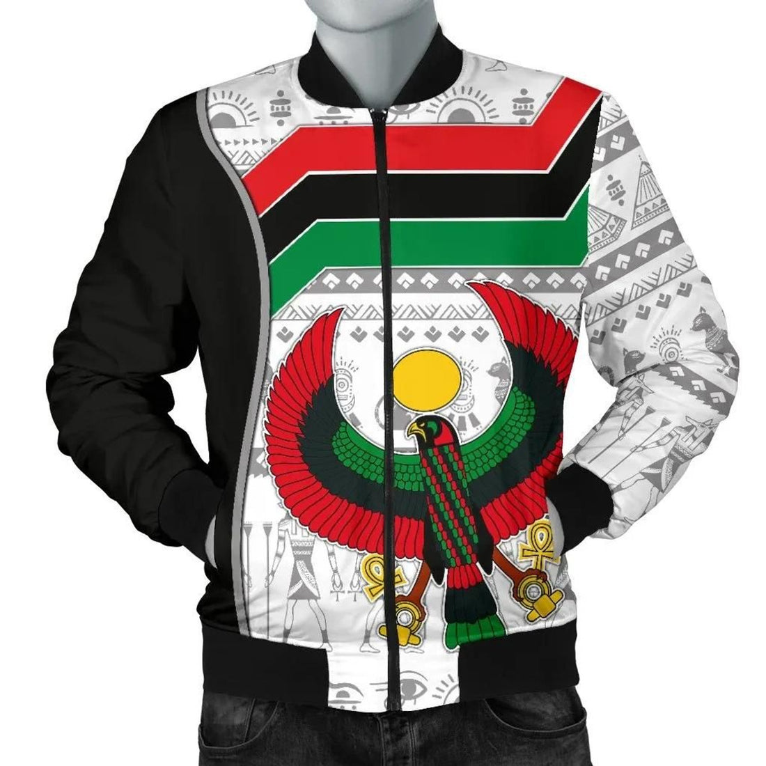 FUNSTUFFPRINT Pan Africa Men's Bomber Jacket - Egyptian Patterns - 3D Bomber Jacket