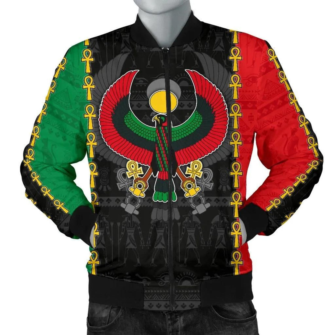 FUNSTUFFPRINT Pan African Men's Bomber Jacket - Pan-Africanism Ancient Egypt Horus - 3D Bomber Jacket