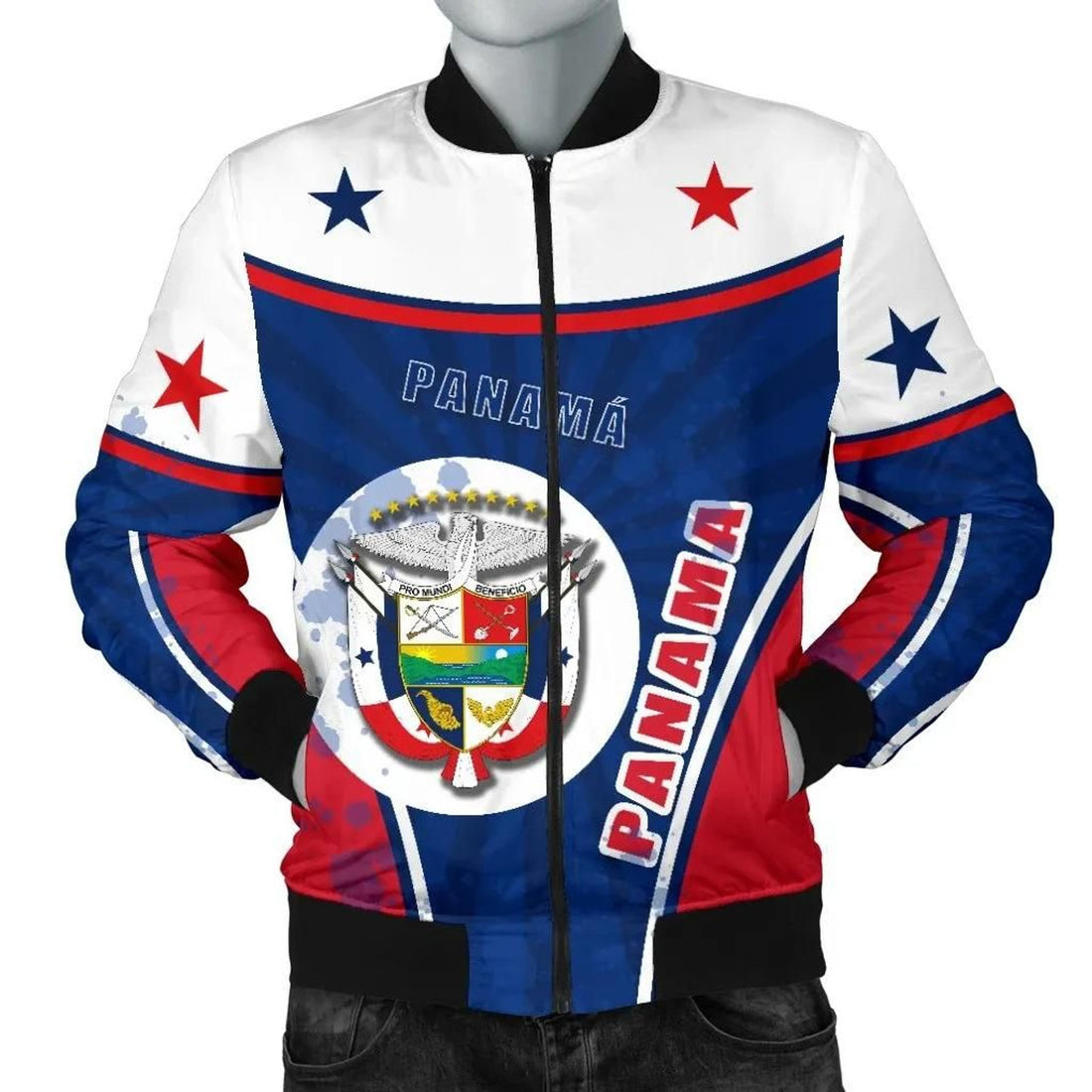 FUNSTUFFPRINT Panama Men Bomber Jacket Circle Stripes Flag Version 3D Bomber Jacket