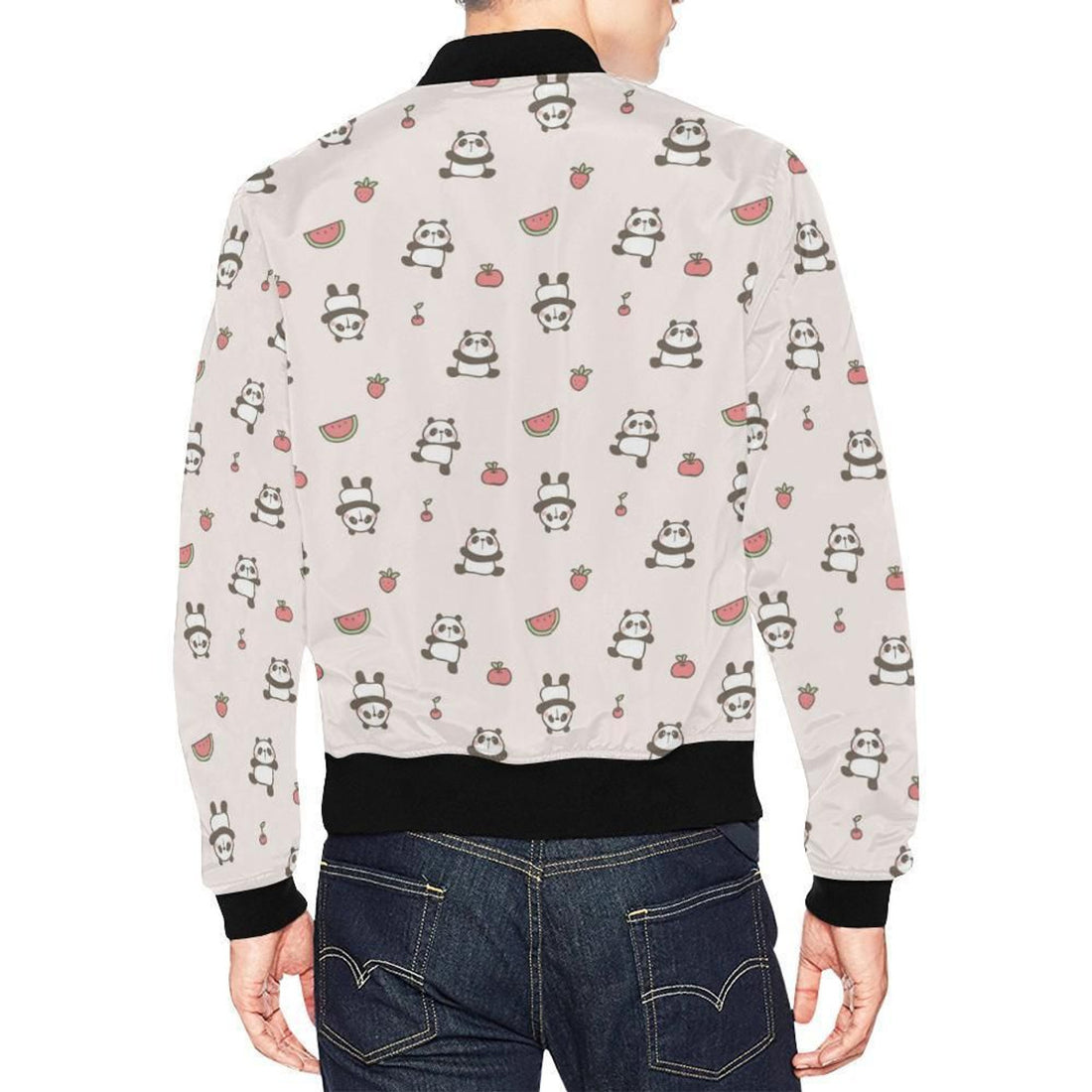 FUNSTUFFPRINT Panda Fruit Pattern Print Mens 3D Bomber Jacket