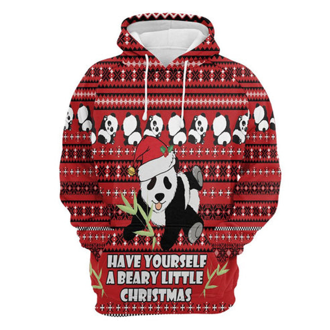 FUNSTUFFPRINT 3D Panda Christmas All Over 3D Hoodie and Zip Hoodie
