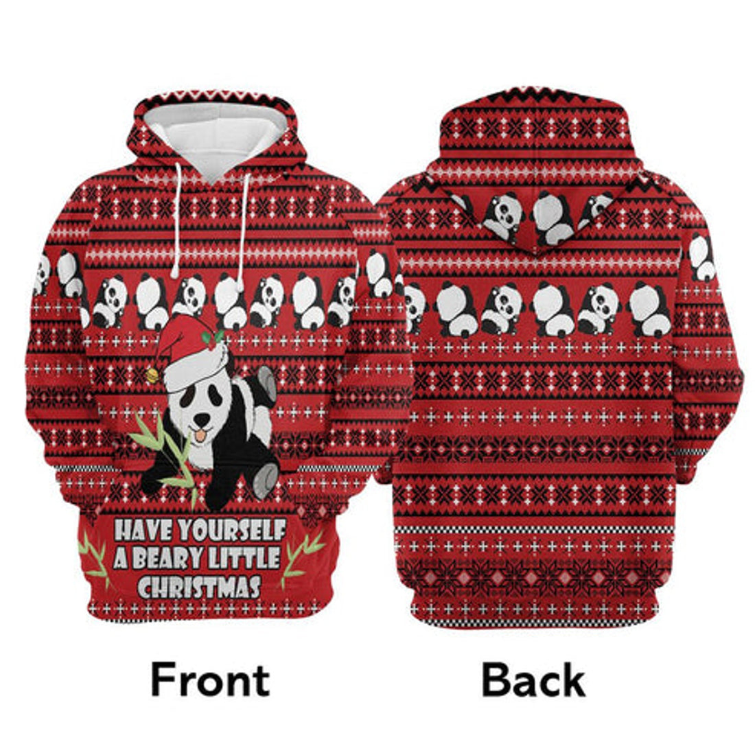 FUNSTUFFPRINT 3D Panda Christmas All Over 3D Hoodie and Zip Hoodie