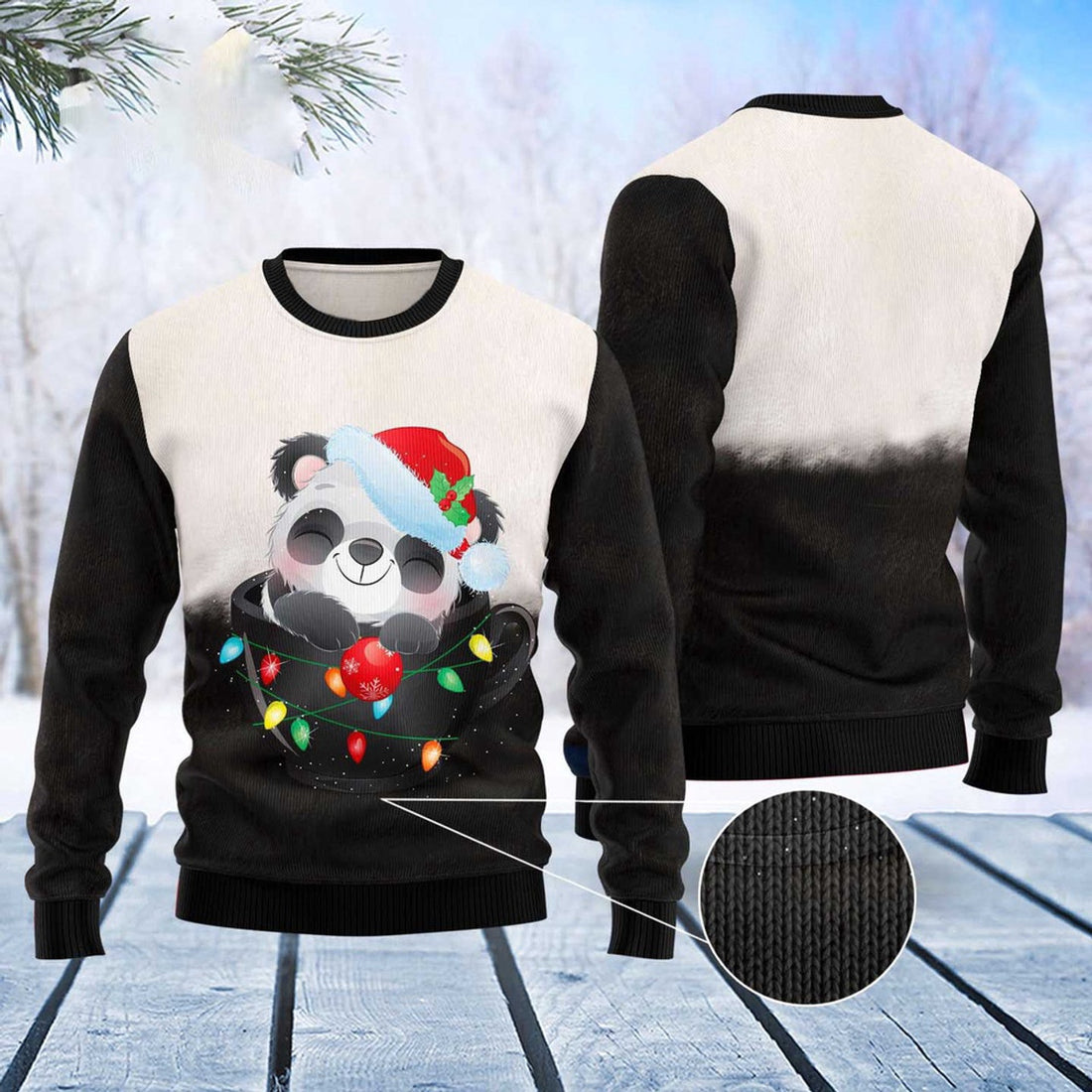 FUNSTUFFPRINT Panda Cup Ugly Christmas Sweater, Christmas Sweater, Ugly Sweater, Funny Xmas Sweaters Ugly Sweater