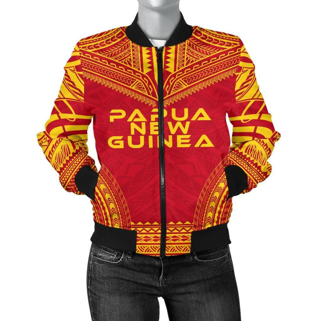 FUNSTUFFPRINT Papua New Guinea Flag Polynesian Chief Women'S Bomber Jacket - 3D Bomber Jacket