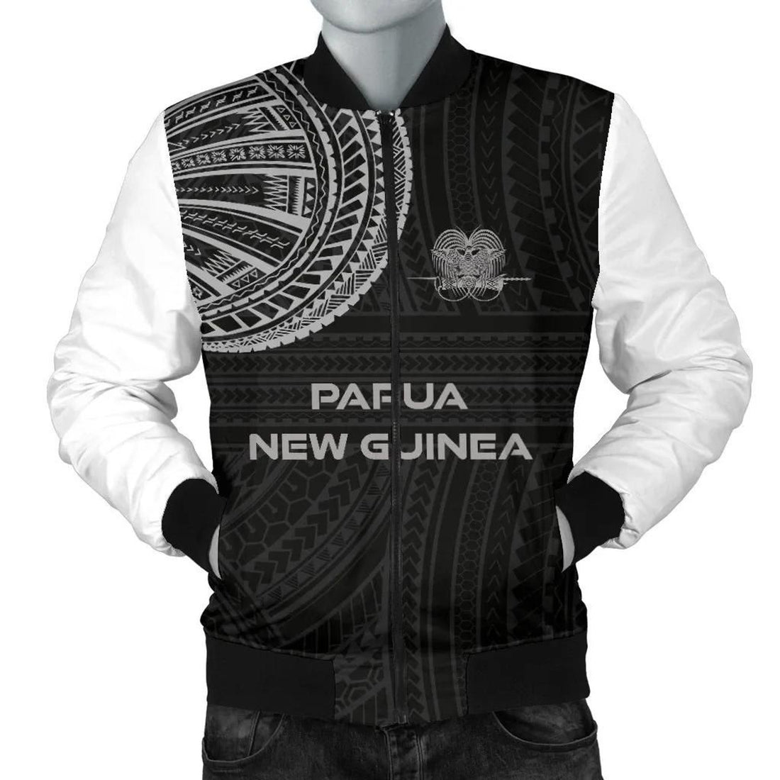 FUNSTUFFPRINT Papua New Guinea Men's Bomber Jacket Polynesian Tattoo Style 3D Bomber Jacket