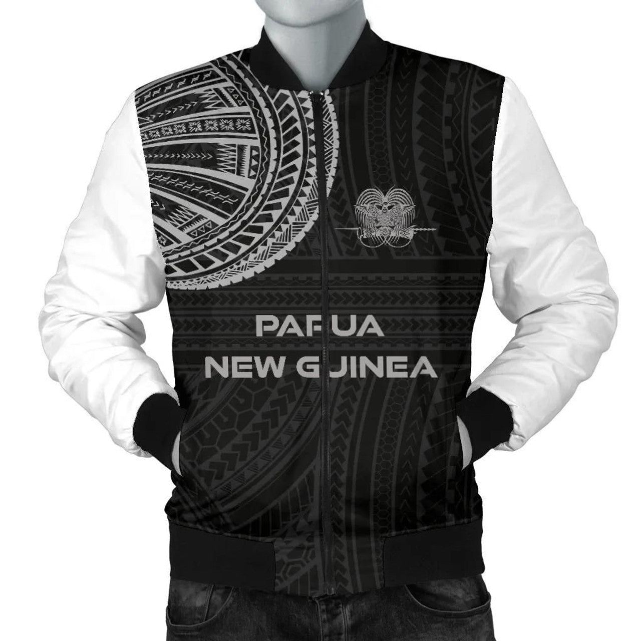 FUNSTUFFPRINT Papua New Guinea Men's Bomber Jacket Polynesian Tattoo Style 3D Bomber Jacket