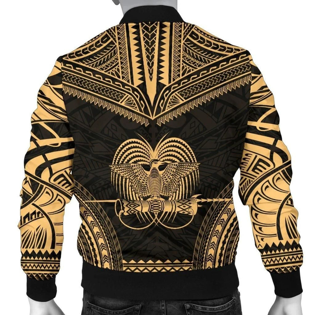 FUNSTUFFPRINT Papua New Guinea Polynesian Chief Men's Bomber Jacket - Gold Version - 3D Bomber Jacket