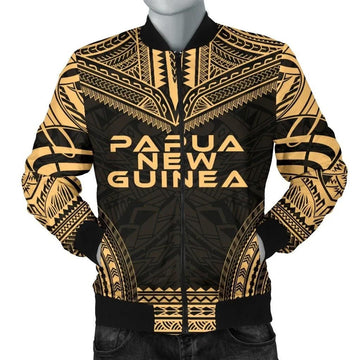 FUNSTUFFPRINT Papua New Guinea Polynesian Chief Men's Bomber Jacket - Gold Version - 3D Bomber Jacket