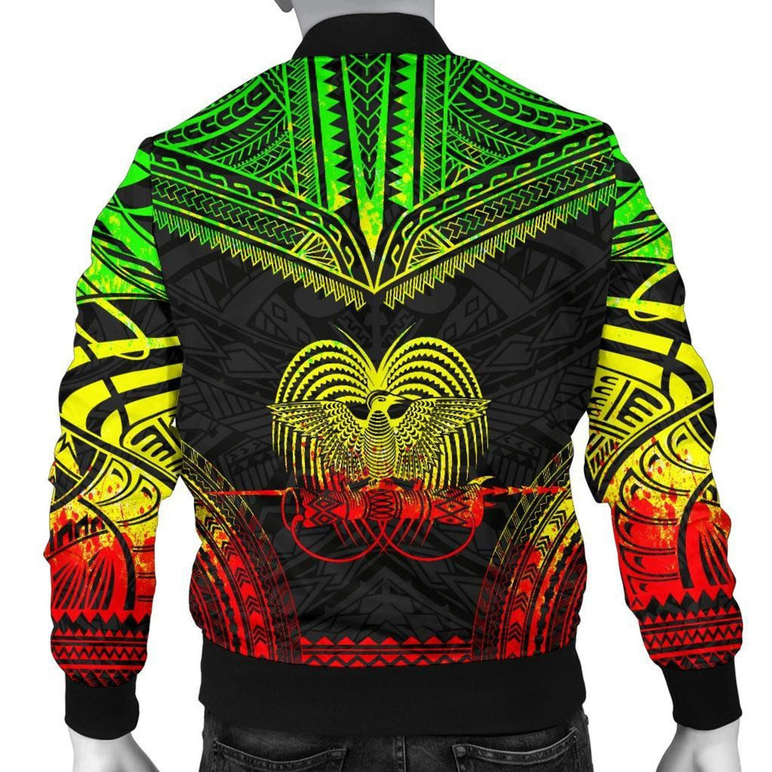 FUNSTUFFPRINT Papua New Guinea Polynesian Chief Men's Bomber Jacket - Reggae Version - 3D Bomber Jacket