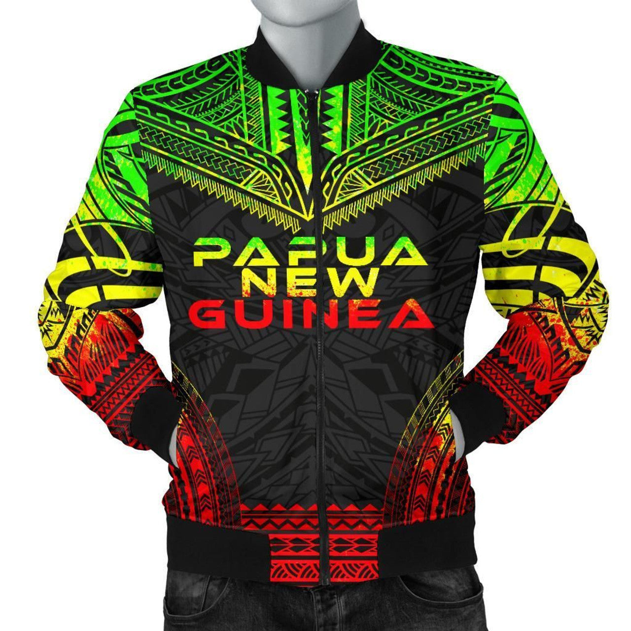 FUNSTUFFPRINT Papua New Guinea Polynesian Chief Men's Bomber Jacket - Reggae Version - 3D Bomber Jacket