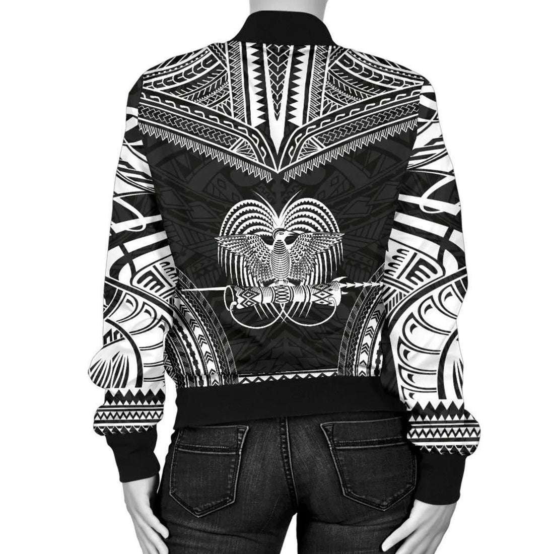 FUNSTUFFPRINT Papua New Guinea Polynesian Chief Women'S Bomber Jacket - Black Version - 3D Bomber Jacket