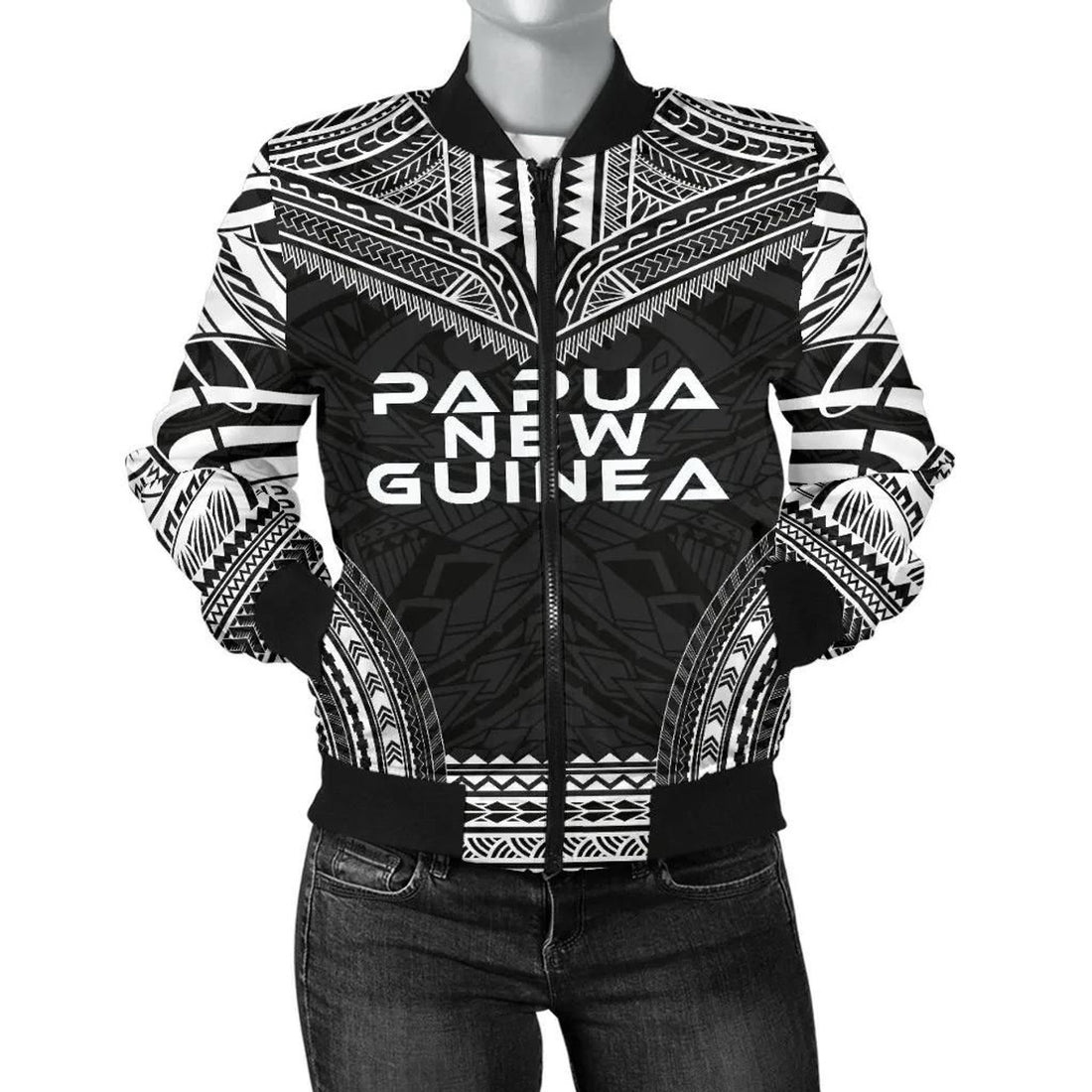 FUNSTUFFPRINT Papua New Guinea Polynesian Chief Women'S Bomber Jacket - Black Version - 3D Bomber Jacket