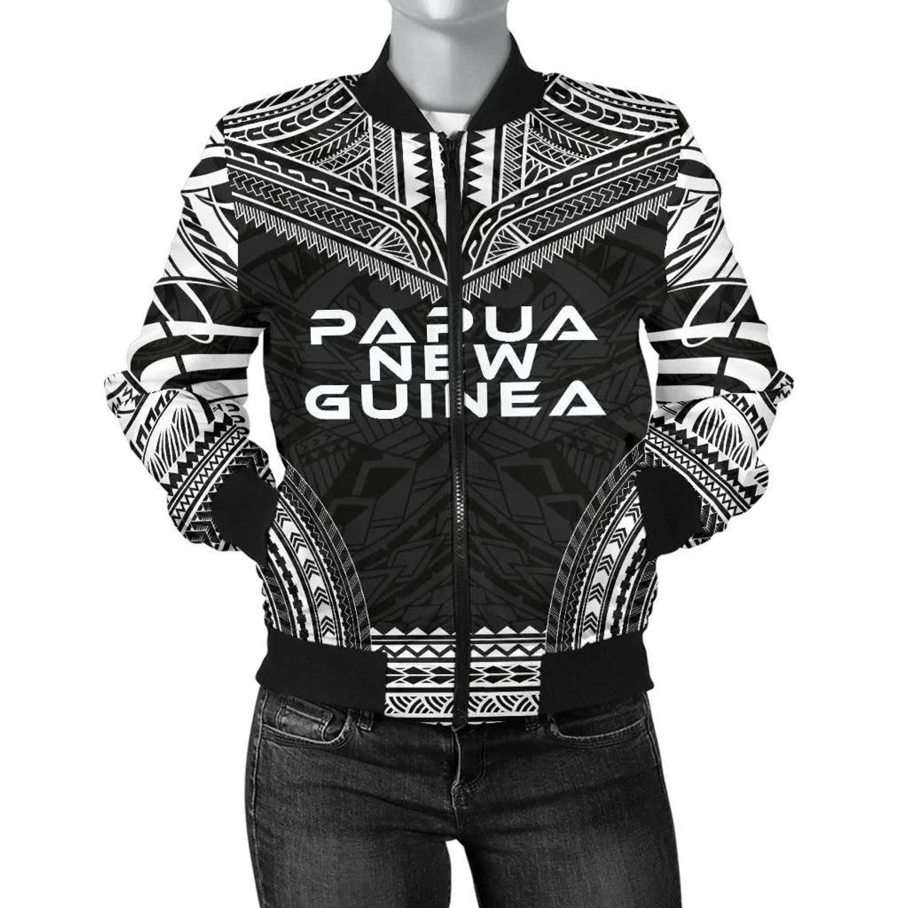 FUNSTUFFPRINT Papua New Guinea Polynesian Chief Women'S Bomber Jacket - Black Version - 3D Bomber Jacket