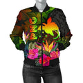 FUNSTUFFPRINT Papua New Guinea Polynesian Women's Bomber Jacket - Hibiscus and Banana Leaves - 3D Bomber Jacket