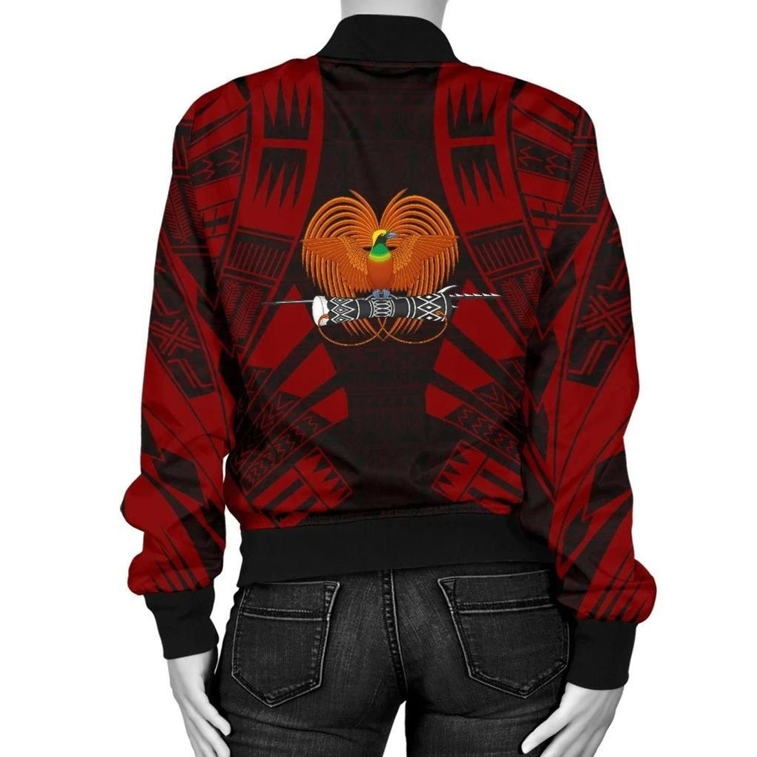 FUNSTUFFPRINT Papua New Guinea Women Bomber Jacket - Polynesian Tattoo Red - 10 3D Bomber Jacket