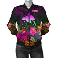 FUNSTUFFPRINT Papua New Guinea Women's Bomber Jacket - Summer Hibiscus - 3D Bomber Jacket