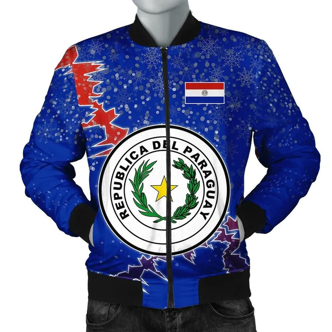 FUNSTUFFPRINT Paraguay Christmas Coat Of Arms Men Bomber Jacket Style 3D Bomber Jacket
