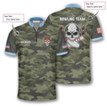 Custom Passionate Skull Camo Custom Bowling Jerseys for Men, Zipper Polo Shirt Bowling Shirt, Skull Zipper Polo Shirt