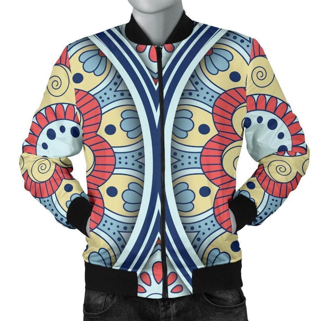 FUNSTUFFPRINT Pastel Ornament Mandala Print Men's 3D Bomber Jacket