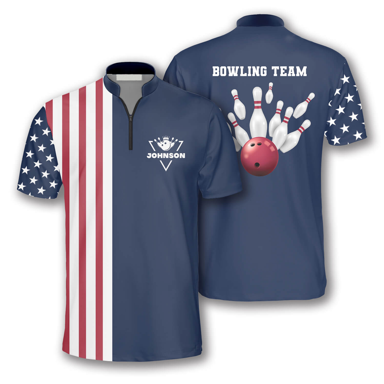 Custom Patriotic American Flag Navy Custom Bowling Jerseys for Men, Best Shirt for Bowler, Flag Bowling Shirt