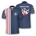 Custom Patriotic American Flag Navy Custom Bowling Jerseys for Men, Best Shirt for Bowler, Flag Bowling Shirt