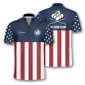 Custom 8 Ball Patriotic Flag Navy Custom Billiard Jerseys for Men, Uniform Shirt for Billiard Player, Flag Zipper Polo Shirt