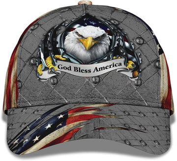 FUNSTUFFPRINT Patriotic Bald Eagle God Bless America All Over Print Baseball Cap - Christian Hats For Men Women