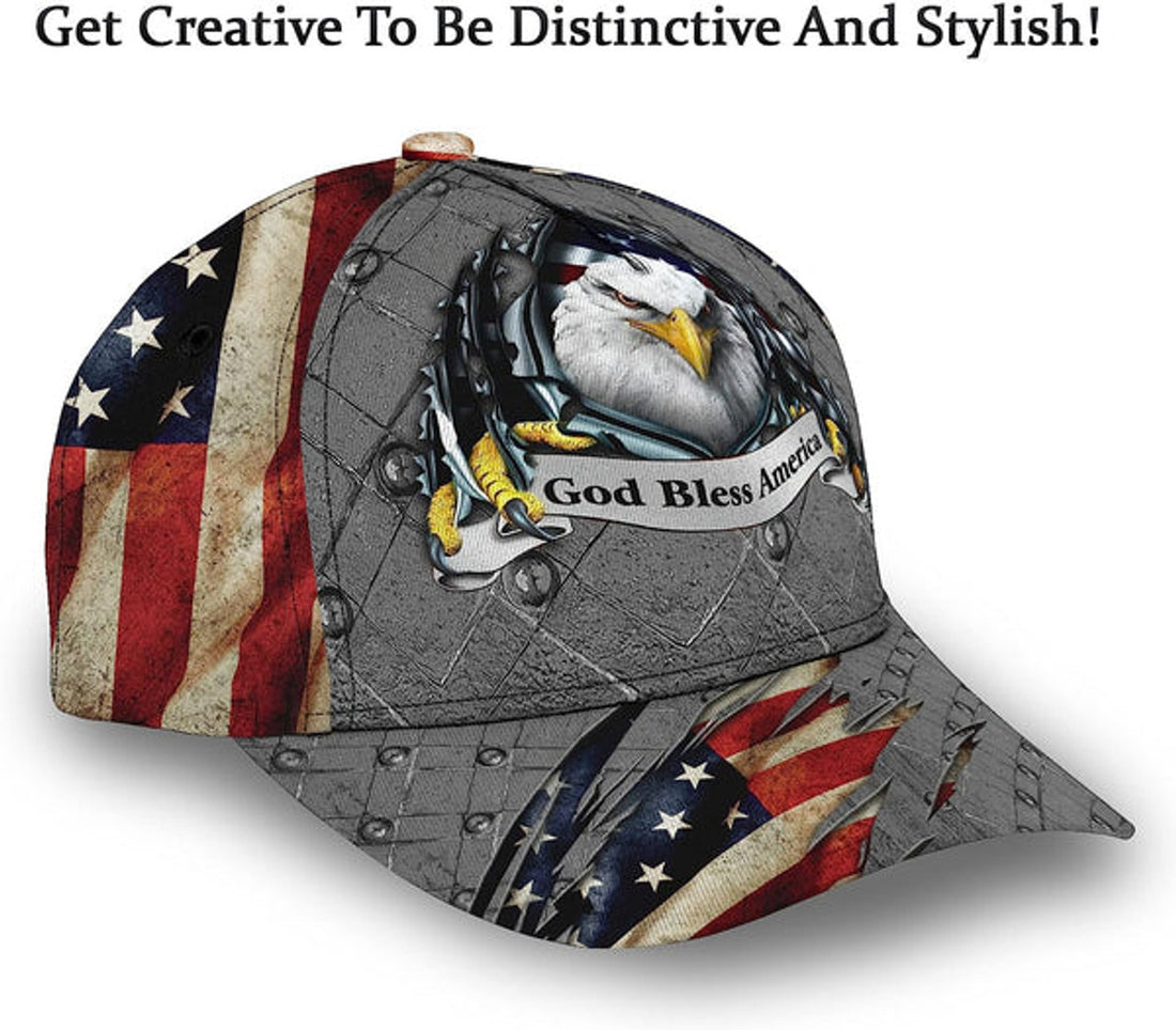 FUNSTUFFPRINT Patriotic Bald Eagle God Bless America All Over Print Baseball Cap - Christian Hats For Men Women
