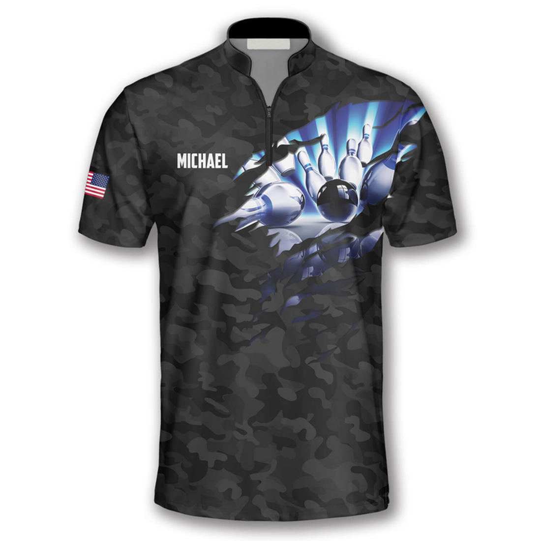 Custom Patriots Black Camo Custom Bowling Jerseys for Men, Bowling In My Heart Jersey Shirt