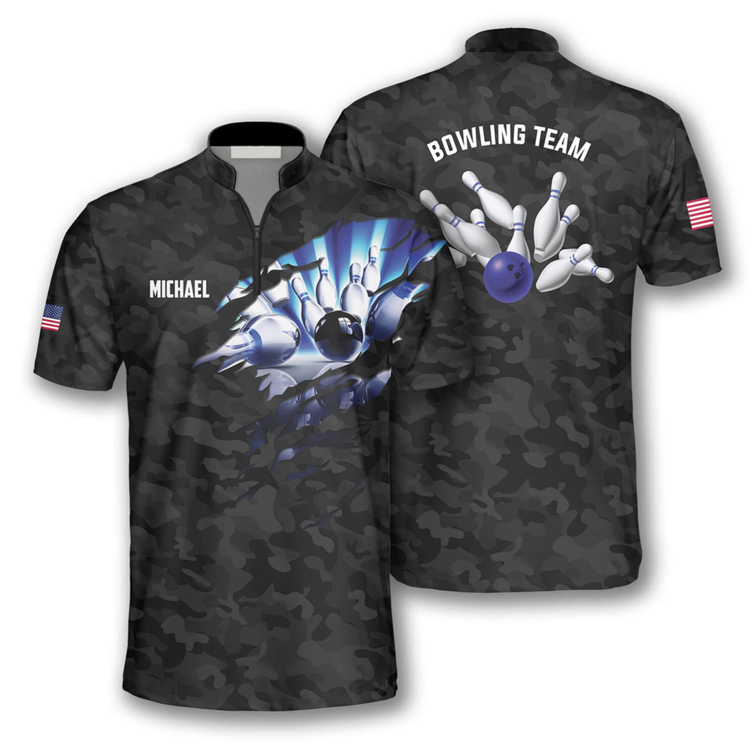 Custom Patriots Black Camo Custom Bowling Jerseys for Men, Bowling In My Heart Jersey Shirt