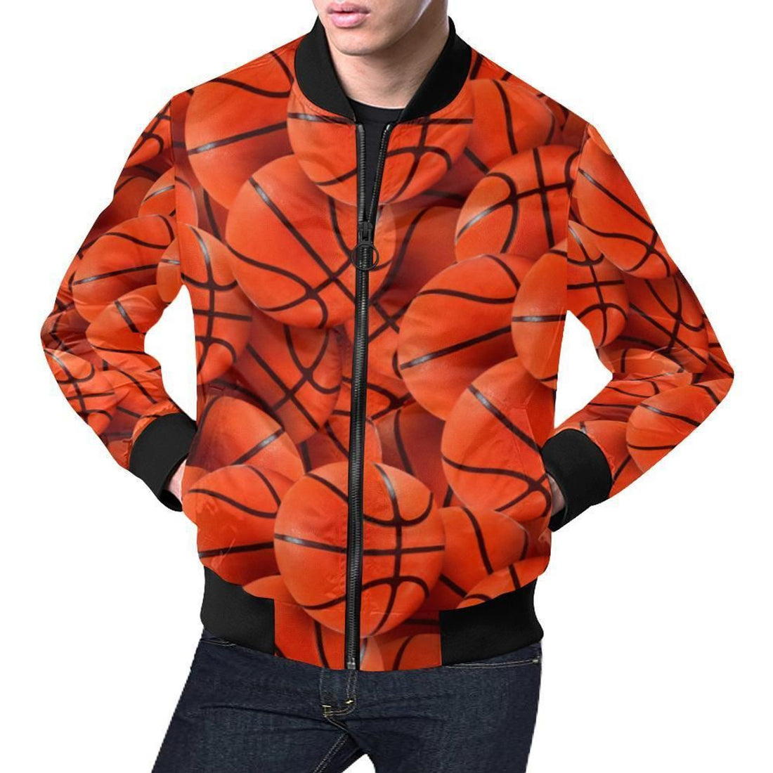 FUNSTUFFPRINT Pattern Print Basketball Mens 3D Bomber Jacket