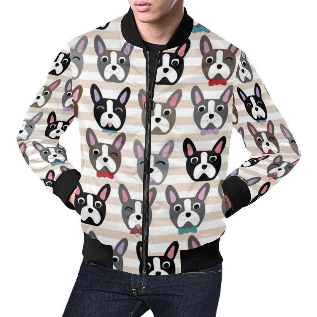 FUNSTUFFPRINT Pattern Print Boston Terrier Mens 3D Bomber Jacket