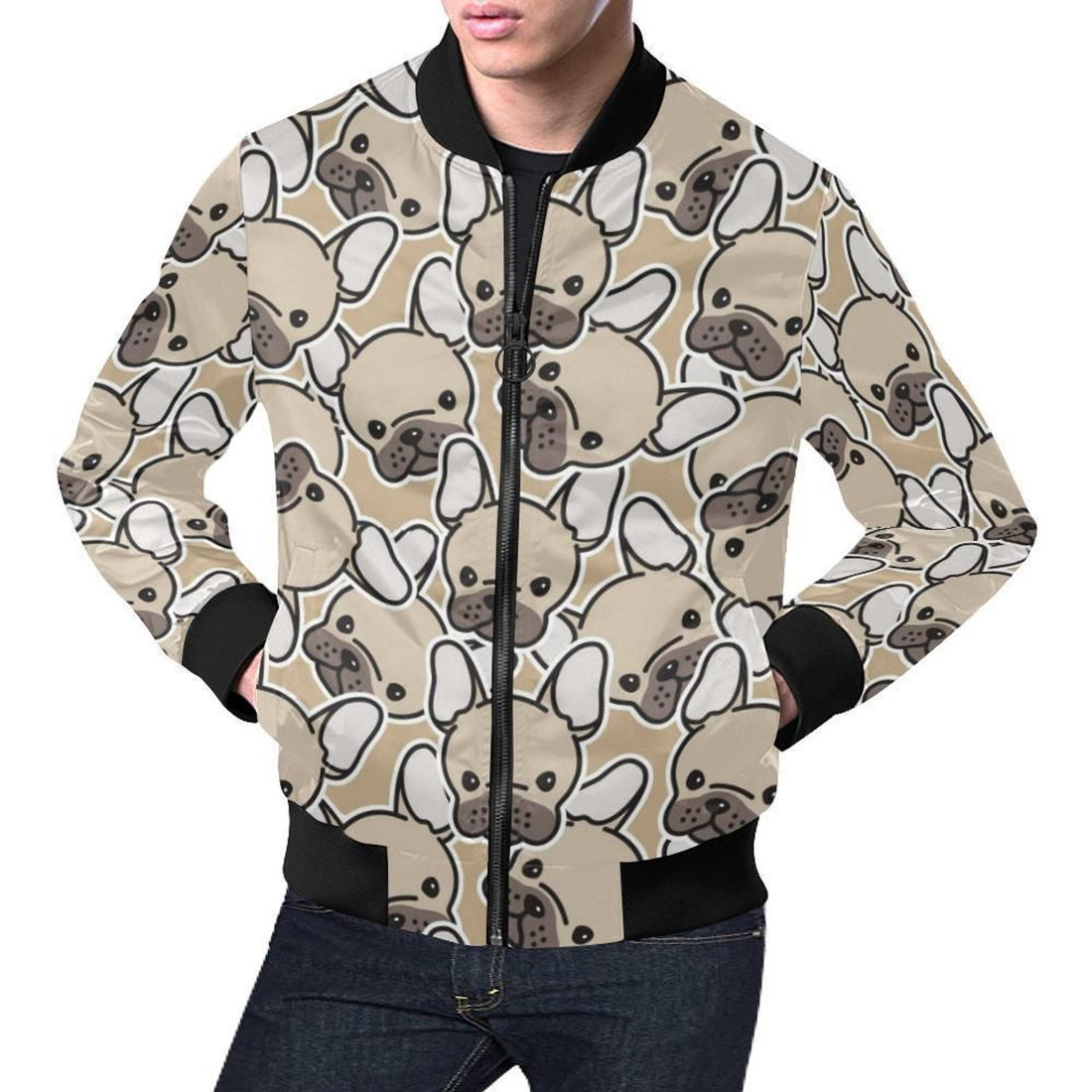 FUNSTUFFPRINT Pattern Print Bulldog Mens 3D Bomber Jacket