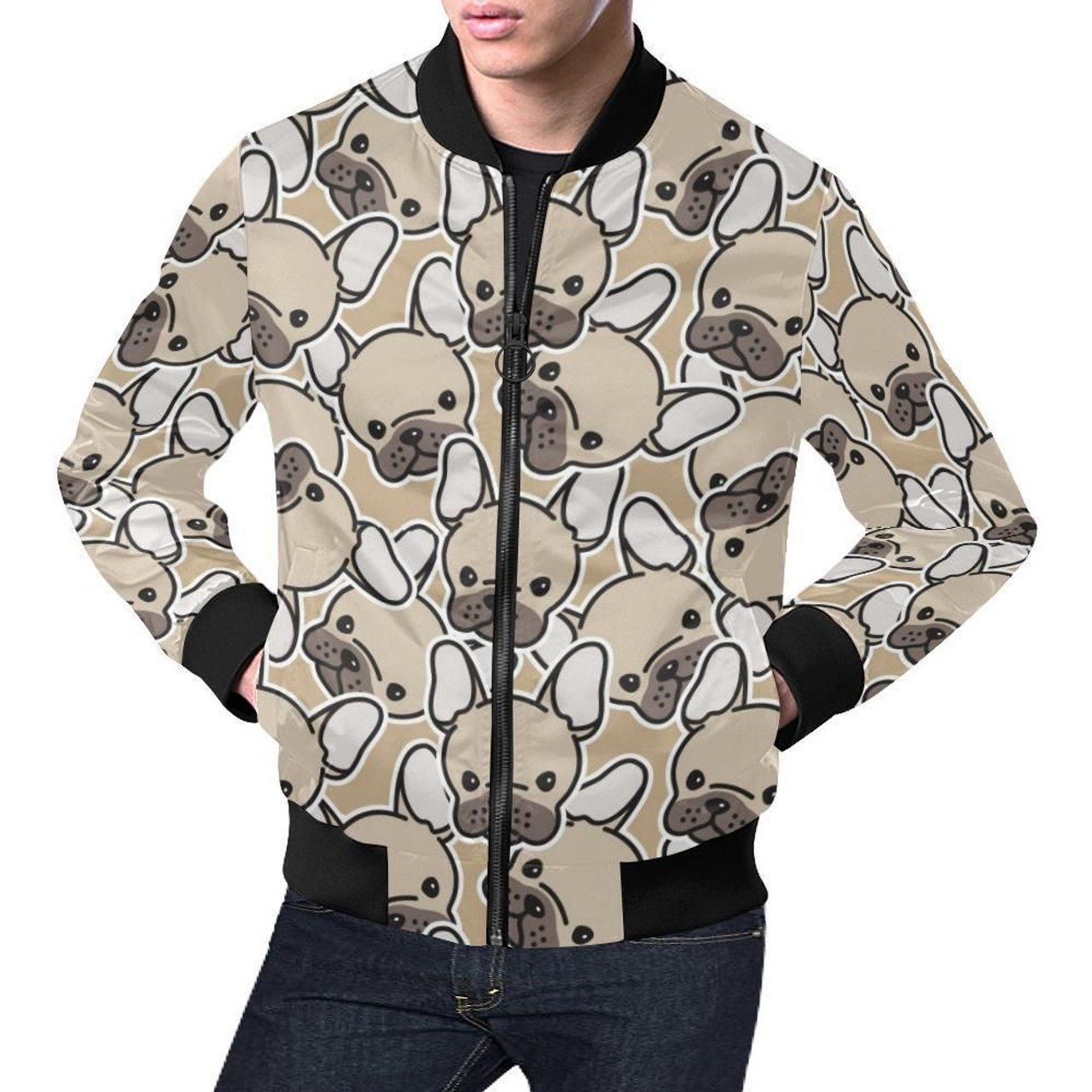 FUNSTUFFPRINT Pattern Print Bulldog Mens 3D Bomber Jacket