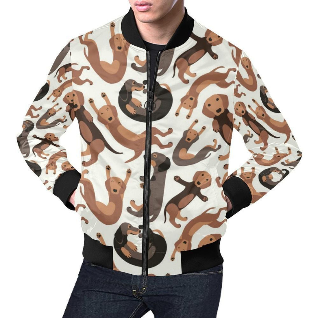 FUNSTUFFPRINT Pattern Print Dachshund Wiener Dog Mens 3D Bomber Jacket