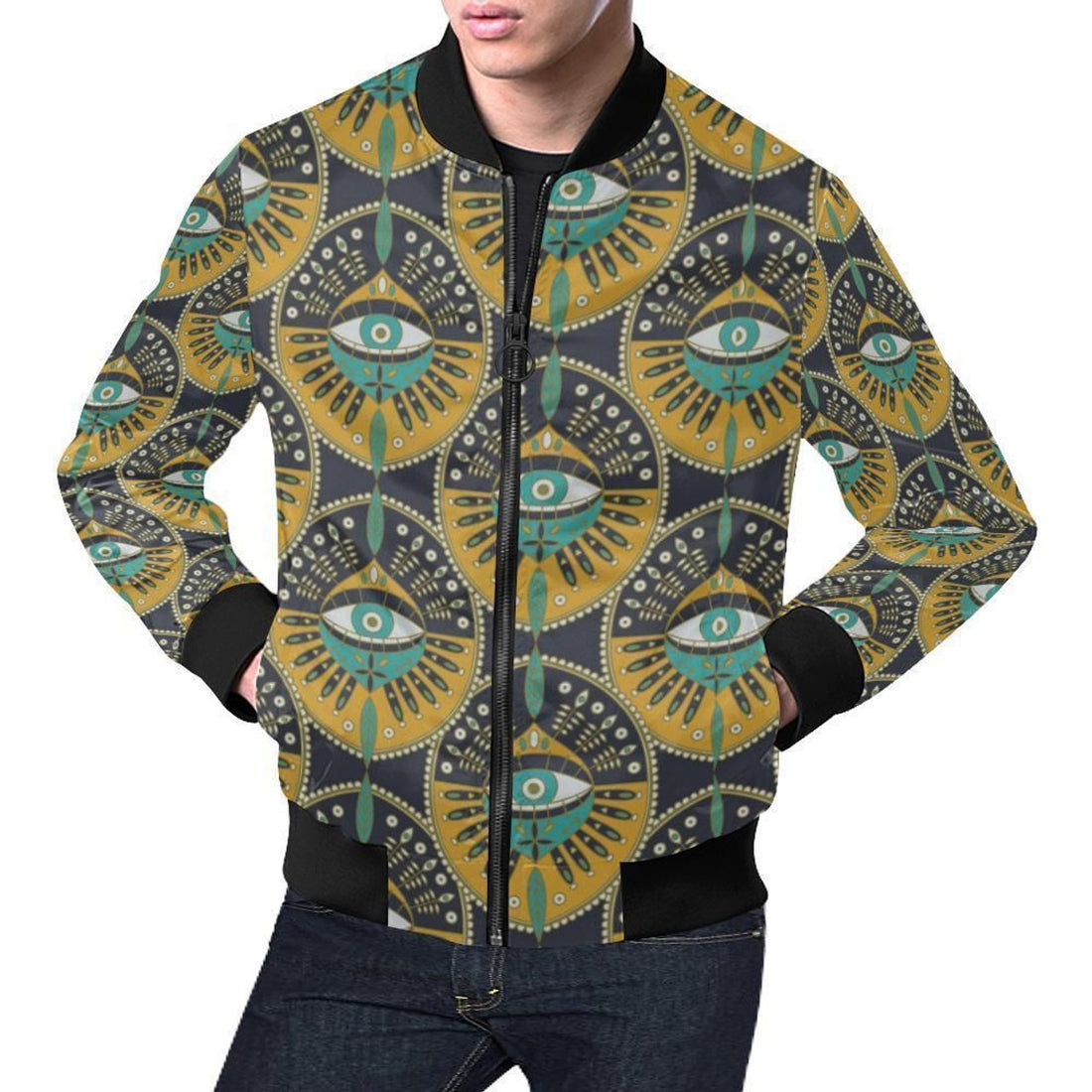 FUNSTUFFPRINT Pattern Print Evil Eye Mens 3D Bomber Jacket