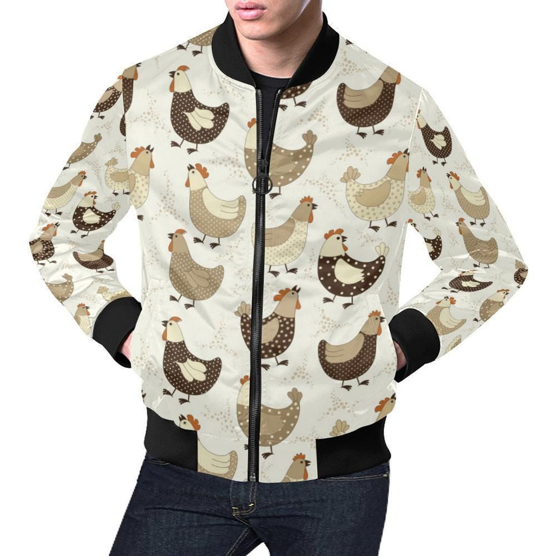 FUNSTUFFPRINT Pattern Print Farm Chicken Hen Mens 3D Bomber Jacket