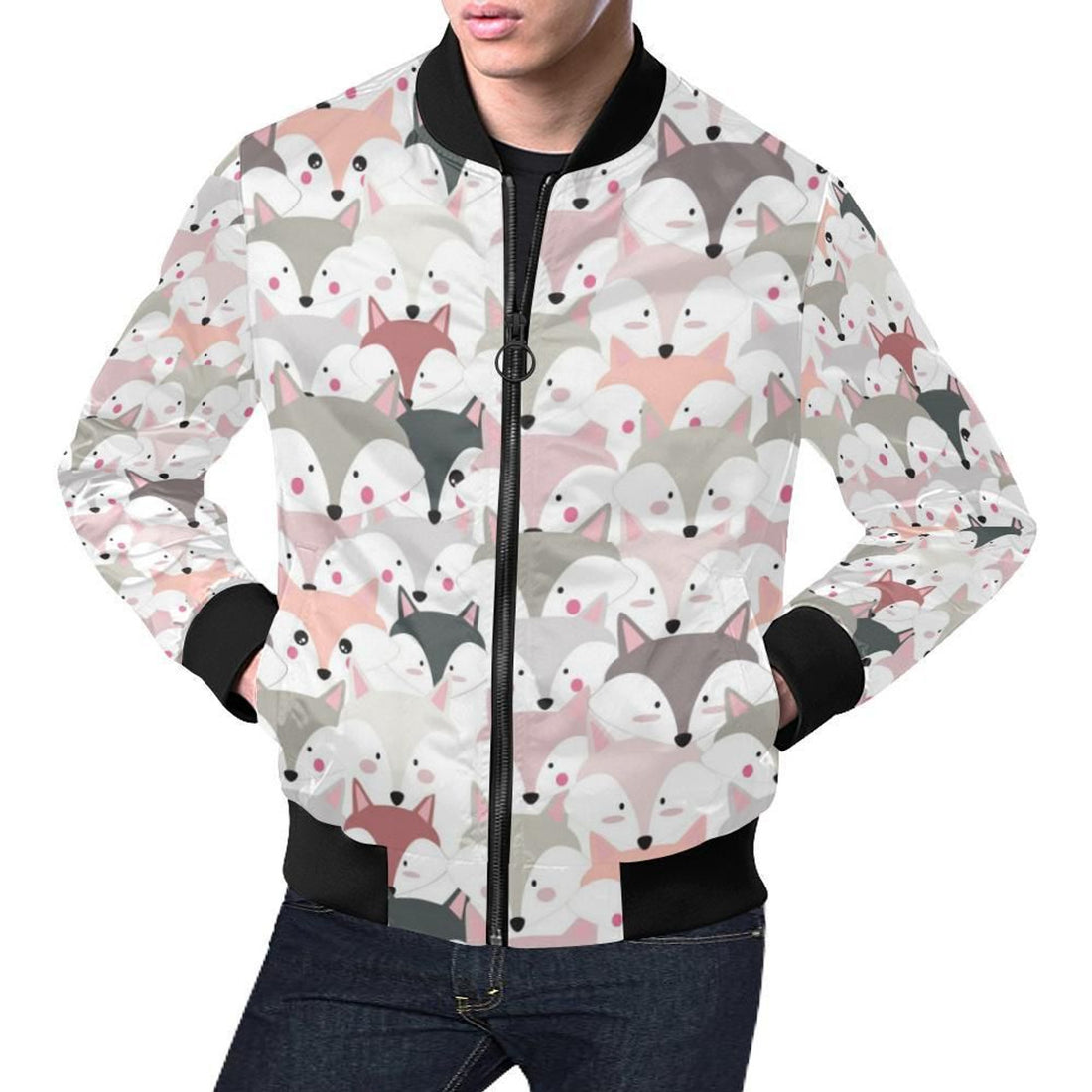 FUNSTUFFPRINT Pattern Print Fox Mens 3D Bomber Jacket