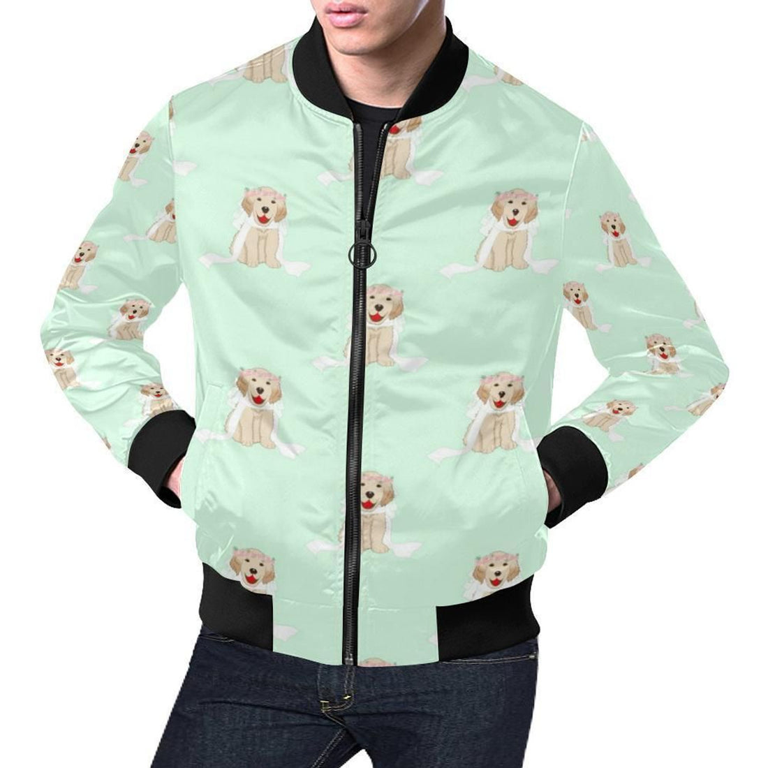 FUNSTUFFPRINT Pattern Print Golden Retriever Mens 3D Bomber Jacket