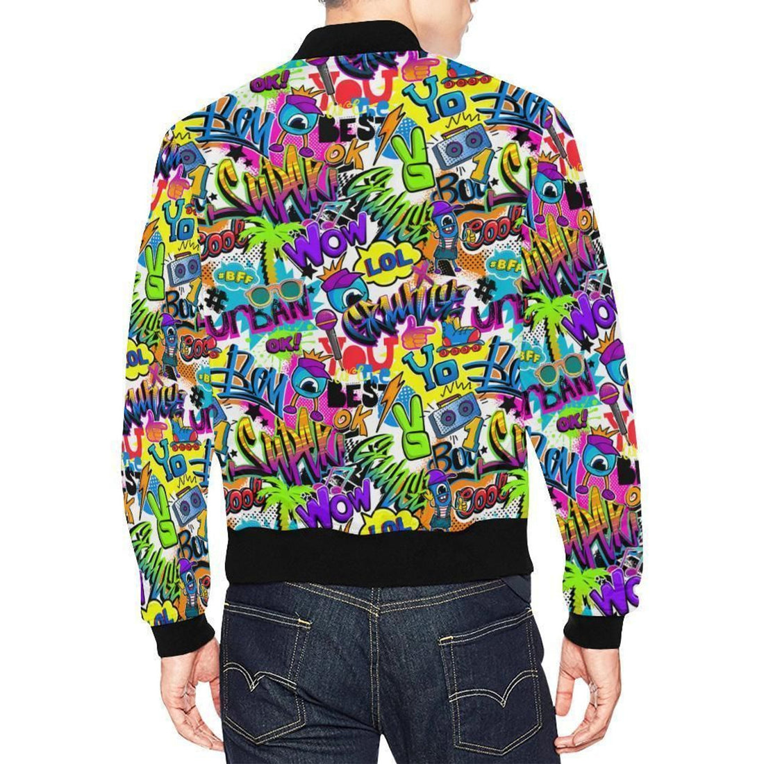 FUNSTUFFPRINT Pattern Print Graffiti Mens 3D Bomber Jacket