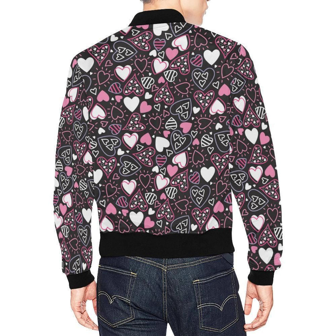 FUNSTUFFPRINT Pattern Print Heart Mens 3D Bomber Jacket
